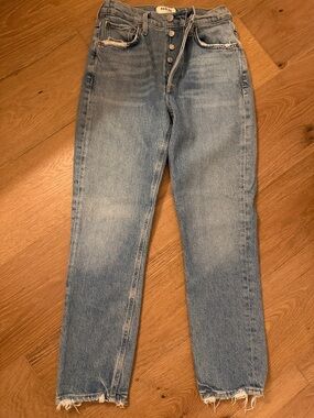 Agolde Light Blue High-Rise Button-Fly Straight Jeans - Riley